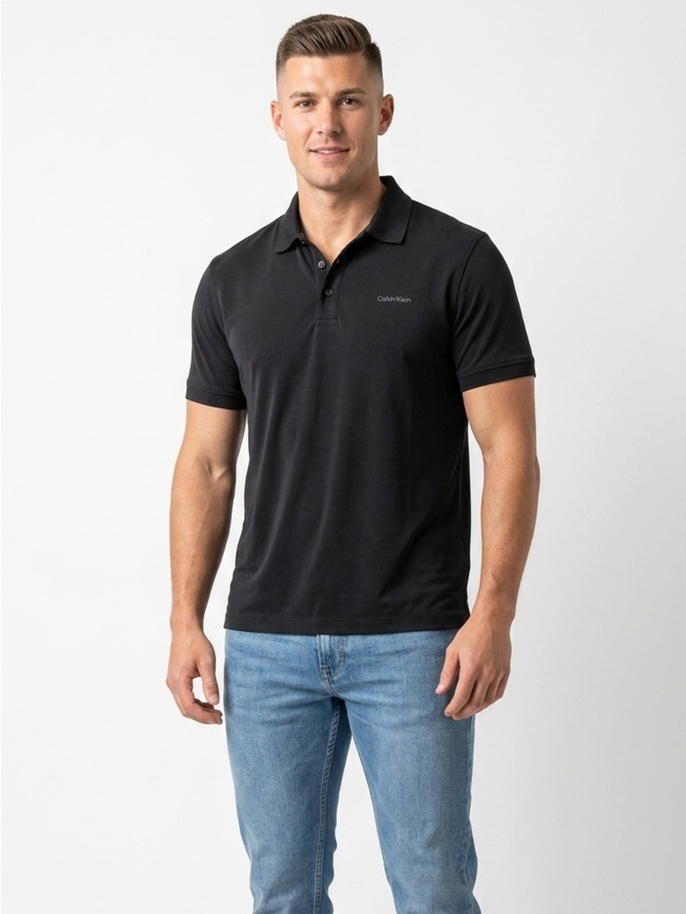 Calvin Klein Liquid Touch Black Short Sleeve Polo Shirt Mens Size Small